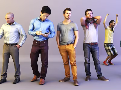 Group of Men in Different Casual Outfits Standing with Various Poses 3d model