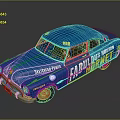 Blue Vintage Car With FABULOS NET SPECTACULAR POWER V8 Decals And Red Wheels