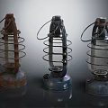 Three Rustic Vintage Candle Lamps With Metal Frames And Glass Shades