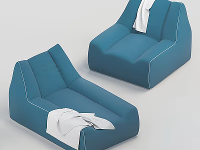 Two Blue Upholstered Casual Chairs With White Blankets In Modern Design 3d model