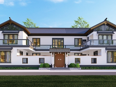 Chinese-style single-family villa Two-story courtyard villa Architectural appearance model