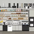 Modern Kitchen Interior With Tableware Set Cabinets Shelves And Coffee Machine 3d model