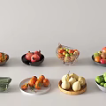 Assorted Fresh Fruits in Bowls Baskets and Plates on White Surface