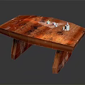 Handcrafted Rustic Wooden Table With Textured Surface And Unique Leg Design