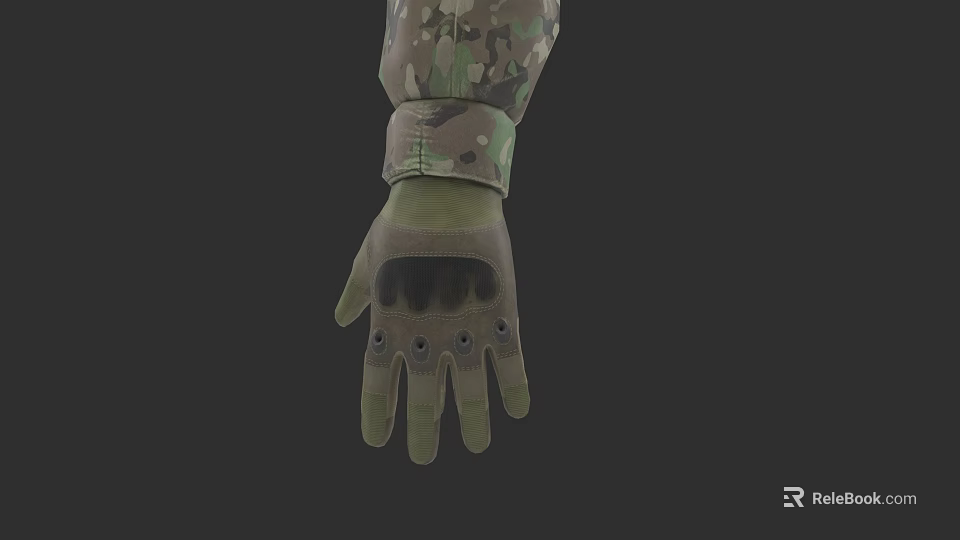 Green Tactical Gloves With Camouflage Sleeve For Military Weapon Operations 3d model 