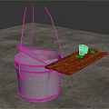 Metal Bucket With Wooden Tray Holding Jar And Small Items As Household Items