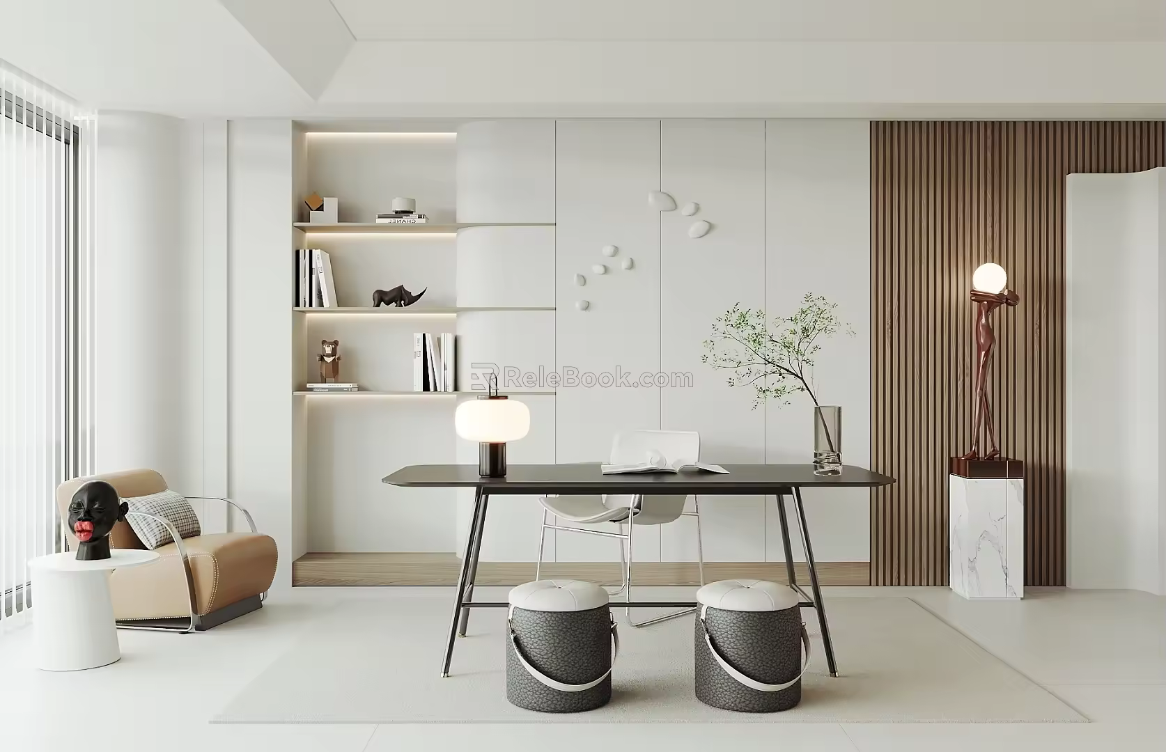 Study Desk and Chair Single Sofa 3d model