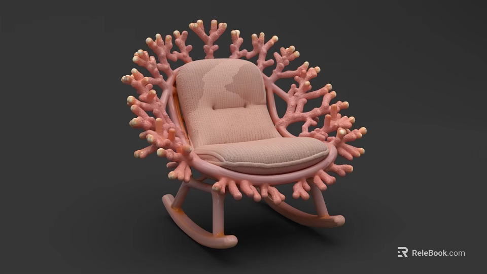 Pink Coral Inspired Rocking Lounge Chair with Intricate Branch Details and Padded Seat 3d model 