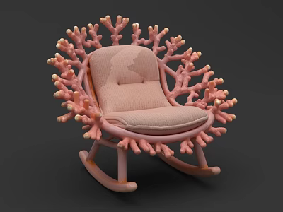 Pink Coral Inspired Rocking Lounge Chair with Intricate Branch Details and Padded Seat 3d model
