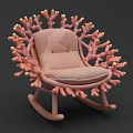 Pink Coral Inspired Rocking Lounge Chair with Intricate Branch Details and Padded Seat