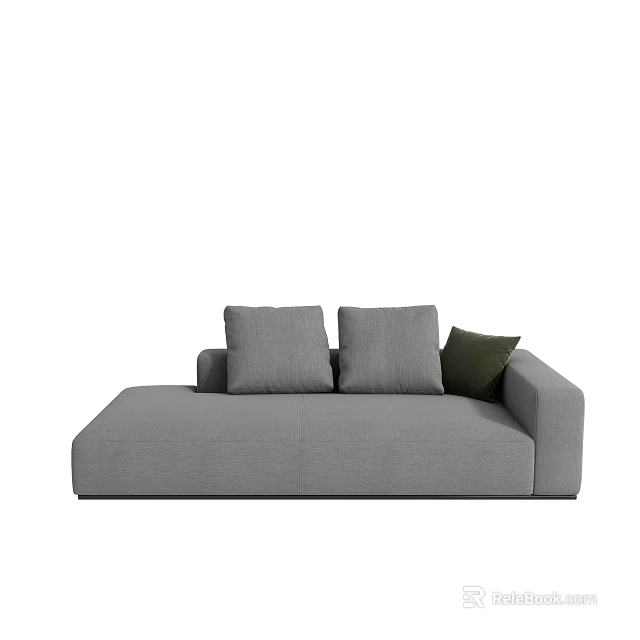 Gray Modern Multi Seater Sofa With Two Gray Cushions And Green Pillow 3d model