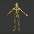 3D Character Model In Yellow Military Uniform With Blue Helmet Green Pants And Brown Boots