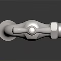 White 3D Rendered Faucet With Cross Handle And Spout On Dark Surface