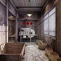Traditional Chinese Cultural Center Interior With Wooden Furniture Bamboo Crafts And Vintage Decorations