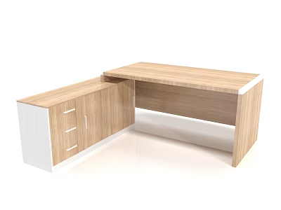 Modern L Shaped Office Desk With Wooden Surface Drawers And Cabinets 3d model