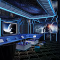 Space Themed KTV With Starry Ceiling Blue Lighting Comfortable Sofas Large Screen And Astronaut Decorations 3d model