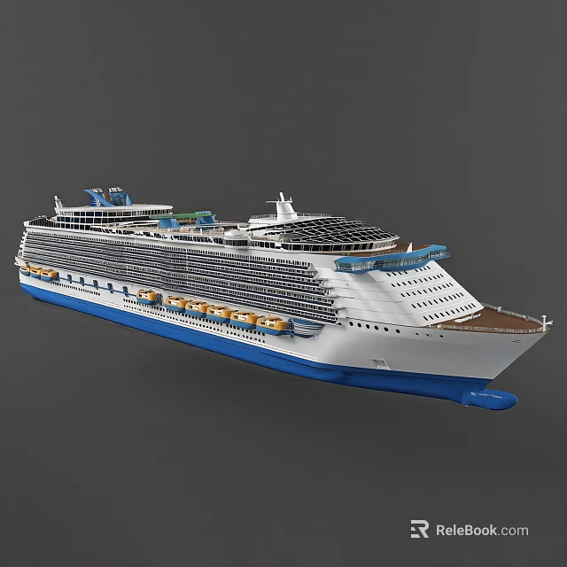 Luxury Cruise Yacht Featuring Multiple Decks White Exterior Blue Hull And Yellow Lifeboats 3d model 