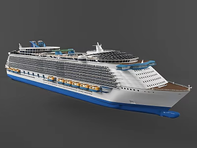 Luxury Cruise Yacht Featuring Multiple Decks White Exterior Blue Hull And Yellow Lifeboats 3d model