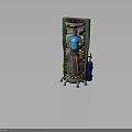 Green Vertical Industrial Device With Human Figure Blue Cylinder And Warning Stripes