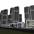 Modern High Rise Residential Buildings With Contemporary Facade Commercial Podium And Green Lawn