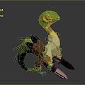 Low Poly Warrior Character With Green Yellow Creature Holding Knife 3d model