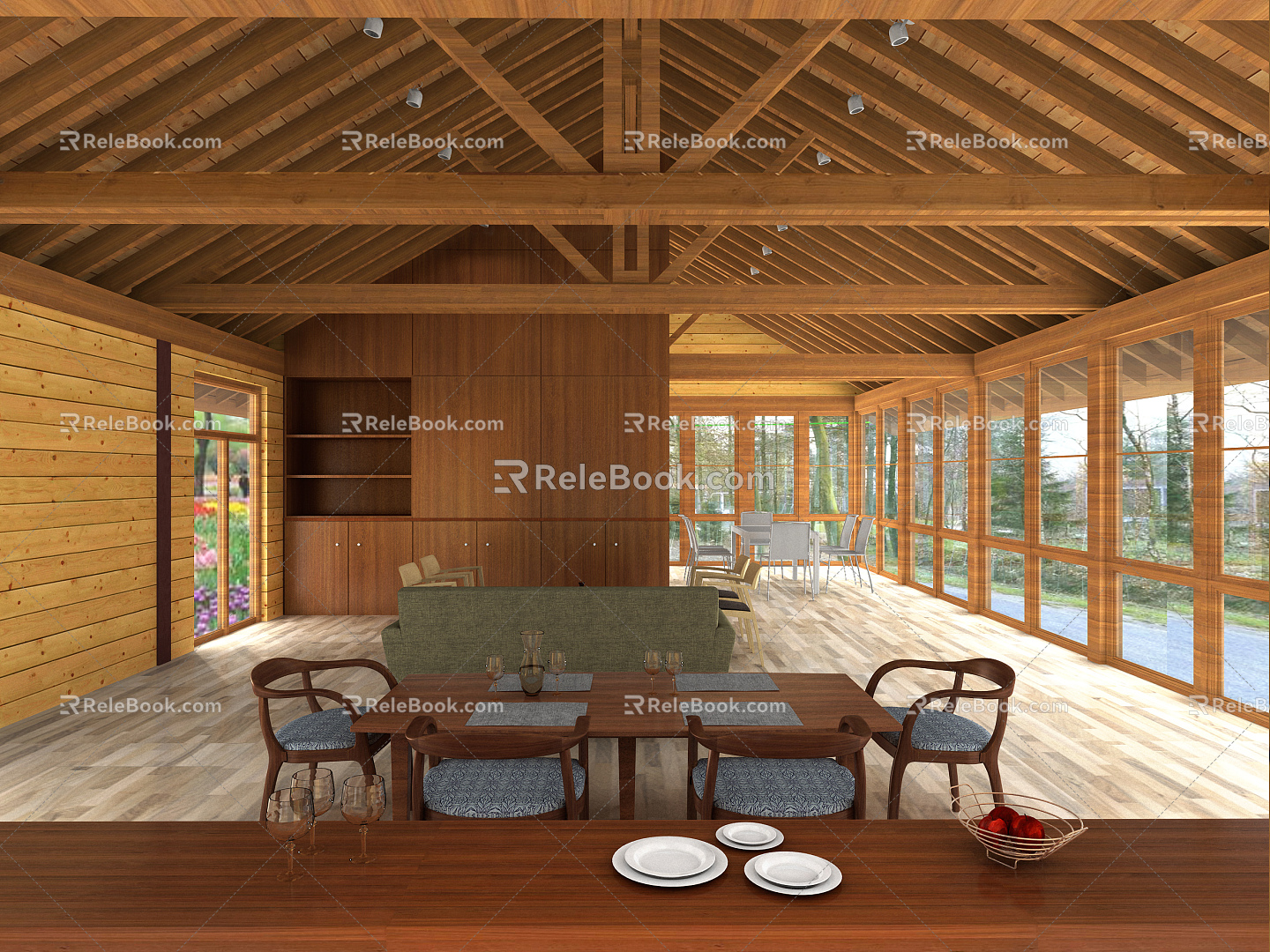 New Chinese Club Wooden House Club Indoor 3d model