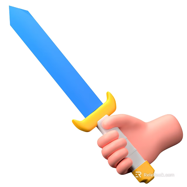 Game Movie Character Holding Blue Sword With Yellow Hilt And White Grip In Action 3d model 