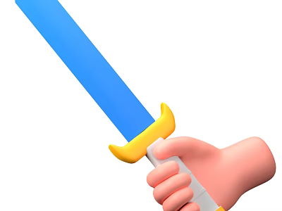 Game Movie Character Holding Blue Sword With Yellow Hilt And White Grip In Action 3d model