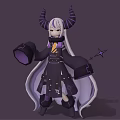 Horned Anime Fantasy Character With Long White Hair Black Outfit And Purple Star Accessory