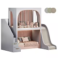 Kids Bunk Bed With Slide Steps Drawers And Pink Decor 3d model