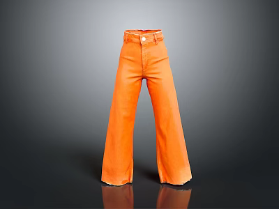 Stylish Orange Wide Leg Pants With High Waist Design And Loose Fit 3d model