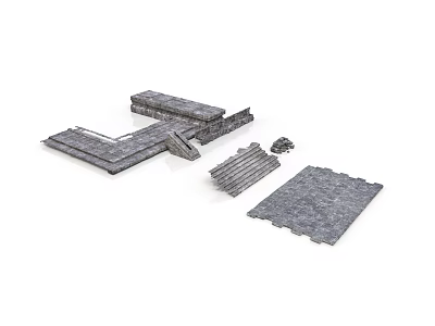 Gray Stone Paving Slabs As Scene Components With Stacked And Laid Sections 3d model