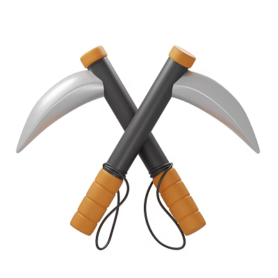 Decorative Ornament Set With Crossed Sickles Orange Handles Silver Blades And Black Ropes 3d model