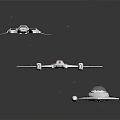 Space and Aerospace Scene With White Spaceships Flying in Black Background and Stars