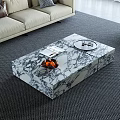 Marble Coffee Table on Gray Rug with Fruit Bowl Magazine and Tray in Living Room