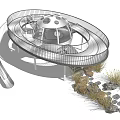 Outdoor Circular Playground Equipment With Metal Frame Dome Top And Natural Rocks Grass