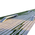 Modern Geometric Landscape Seats With Grass Strips And Paved Pathway Design 3d model