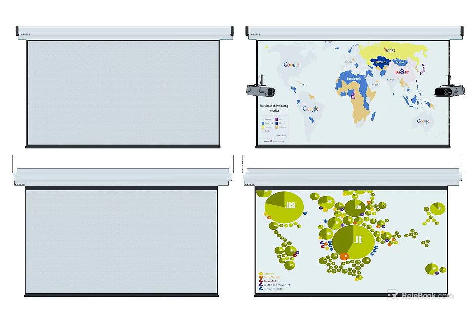 Projection Monitoring Displaying World Map Data Charts Green Circles And Connected Dots 3d model 