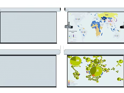 Projection Monitoring Displaying World Map Data Charts Green Circles And Connected Dots 3d model