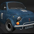 Vintage Blue Classic Small Car With Rally Stickers And Retro Design