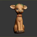 Cute Brown Deer Figurine With Green Leaf Decoration And Red Collar Bell On Dark Background