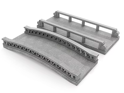Concrete Arched Bridge Models With Railings And Gray Structural Design 3d model