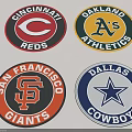 Professional Sports Team Logos Including Cincinnati Reds Oakland Athletics San Francisco Giants and Dallas Cowboys