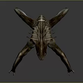 Game Movie Character Mythical Creature With Spiked Back Long Neck And Aggressive Open Mouth Stance
