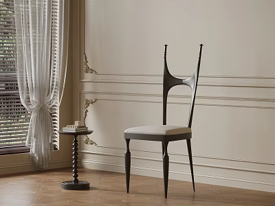 Unique Design Leisure Chair With Black Frame Light Seat Cushion Near Decorative Wall Wooden Floor 3d model
