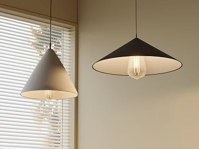 Modern Two Pendant Lights With Light Gray And Black Conical Shades And Warm Light 3d model
