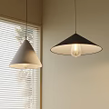 Modern Two Pendant Lights With Light Gray And Black Conical Shades And Warm Light