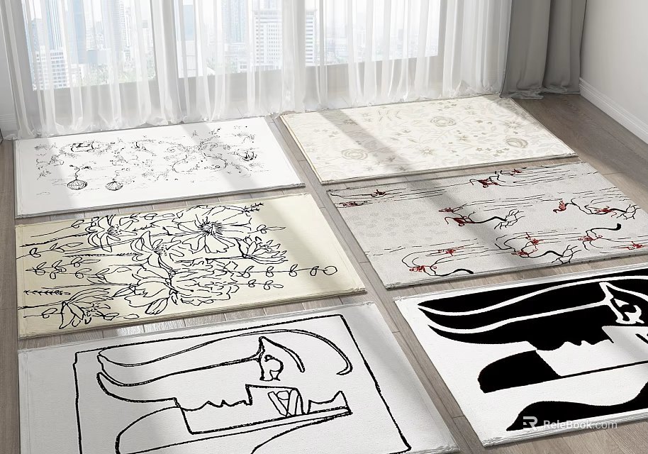 Various Square Rugs With Artistic Patterns For Modern Interior Floor Decor 3d model