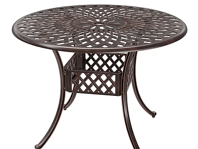 Round Metal Tea Table With Intricate Lattice Design And Lower Storage Shelf 3d model