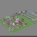 Diverse Buildings City Model with Green Areas and Urban Layout